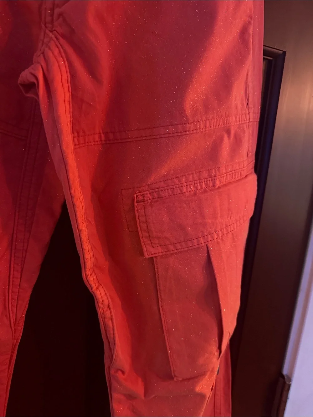 Liu Jo Red Metallic Sparkle Cargo Pants Women's Size 30 Utility Straight Leg